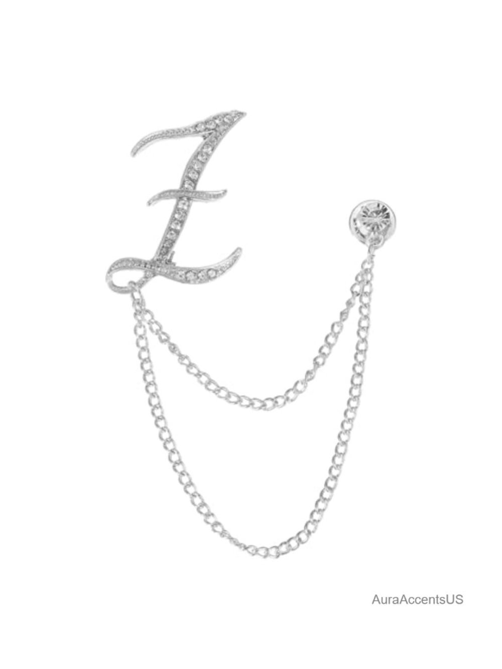 Vintage Crystal Letter Chain Brooch Pin Suit Lapel Accessory for Men Women